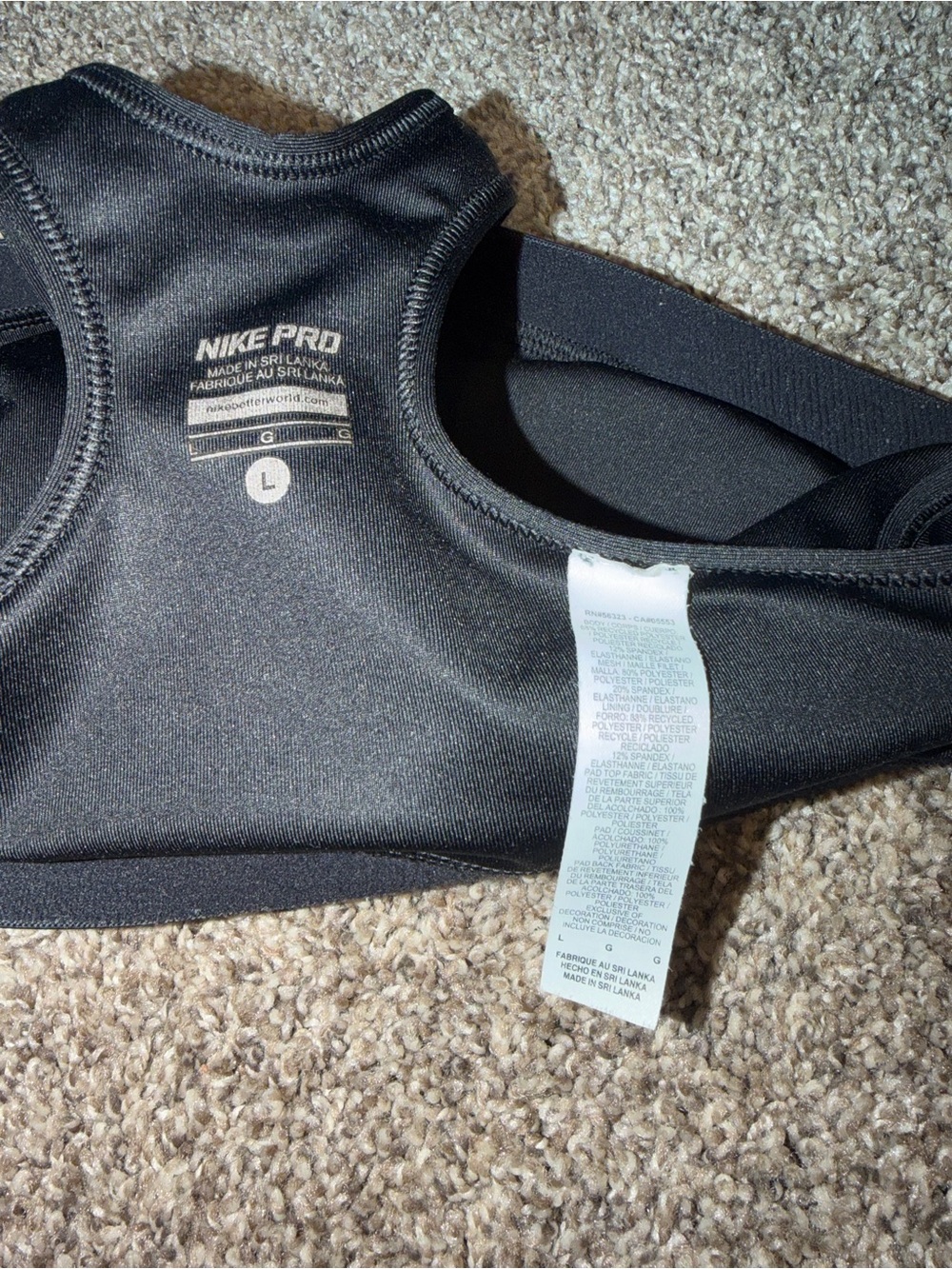 Nike Pro Large Sports Bra Black Swoosh Wireless Pullover Racerback Yoga Workout - Picture 5 of 6